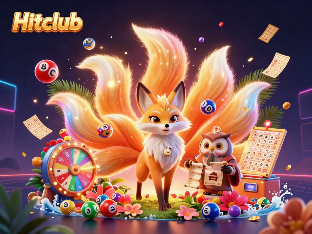 Celebrate thrilling wins at Hitclub with vibrant lottery and prize elements in a magical casino scene.
