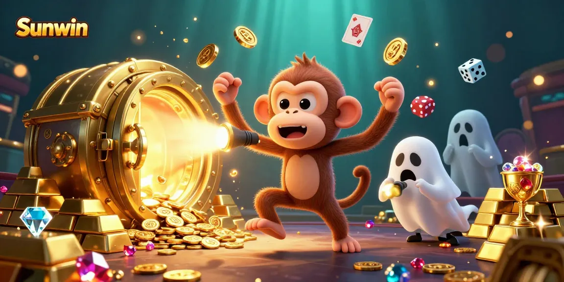 Experience thrilling gameplay at Sunwin while a playful monkey juggles golden objects in a haunted casino.